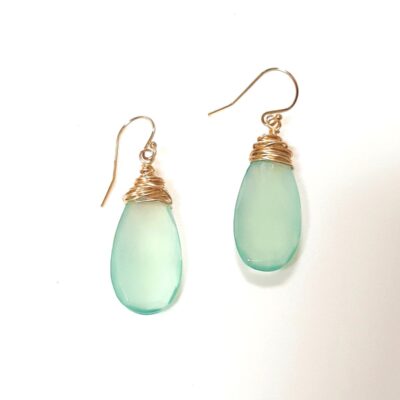 Large faceted Chalcedony drops on Rolled Gold wire