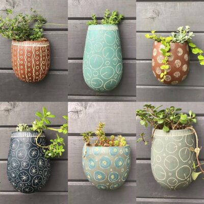 Hanging stoneware planters