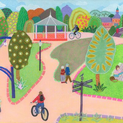 A place where people gather – by the bandstand, on the grass, or around a picnic. This painting captures the simple, shared moments that make Pumproom Gardens part of everyday life in Leamington.