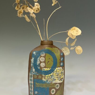 Terracotta large vase with honesty