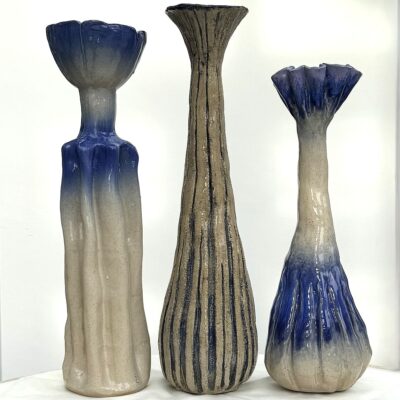  Ceramic stoneware vases, pattern inspired by instabilities in rotating fluids, height about 50cm