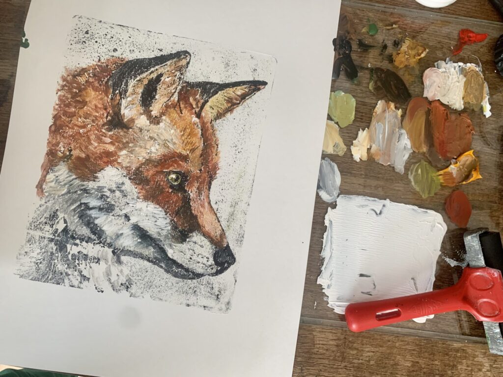 Wildlife Portraits using Gelliplate monoprinting
